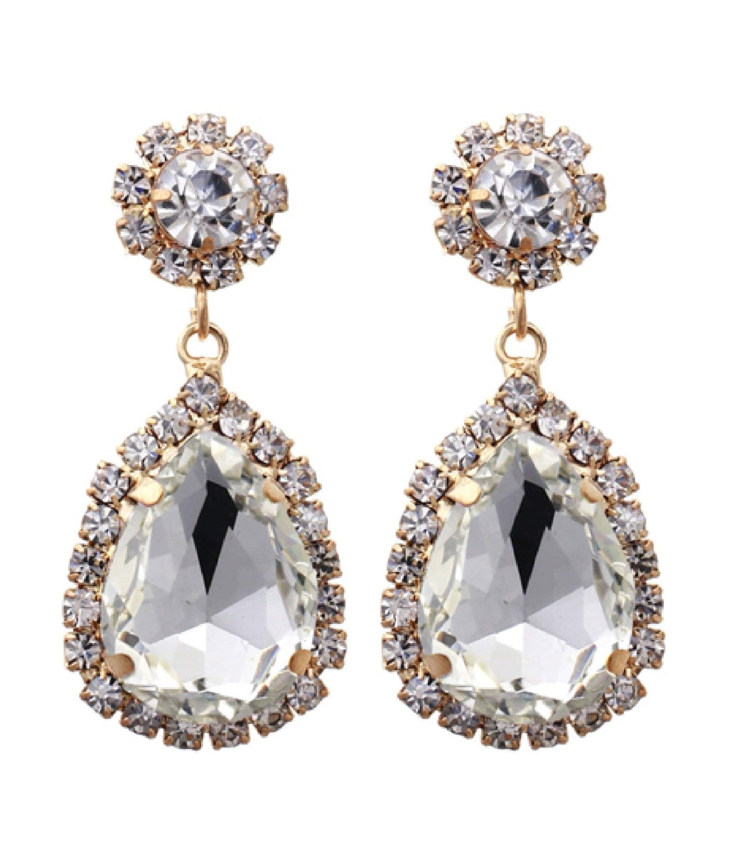1920s Silver Rhinestone Teardrop Dangle Earrings