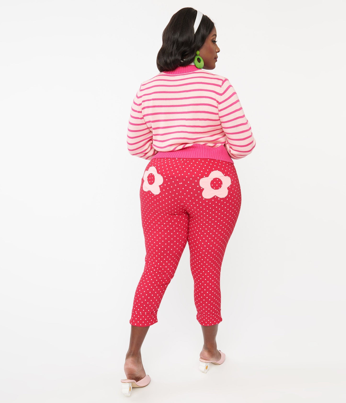Smak Parlour Plus Size Hot Pink Pin Dot Daisy Pocket Smarty Pants Capri