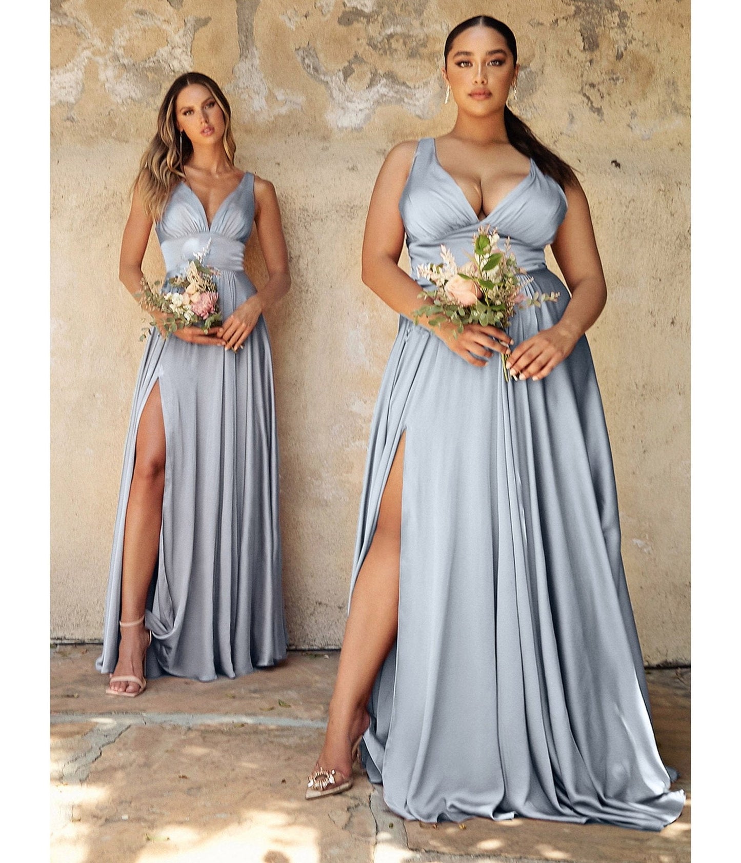 Cinderella Divine Steel Blue Glamour Satin A-Line Bridesmaid Dress