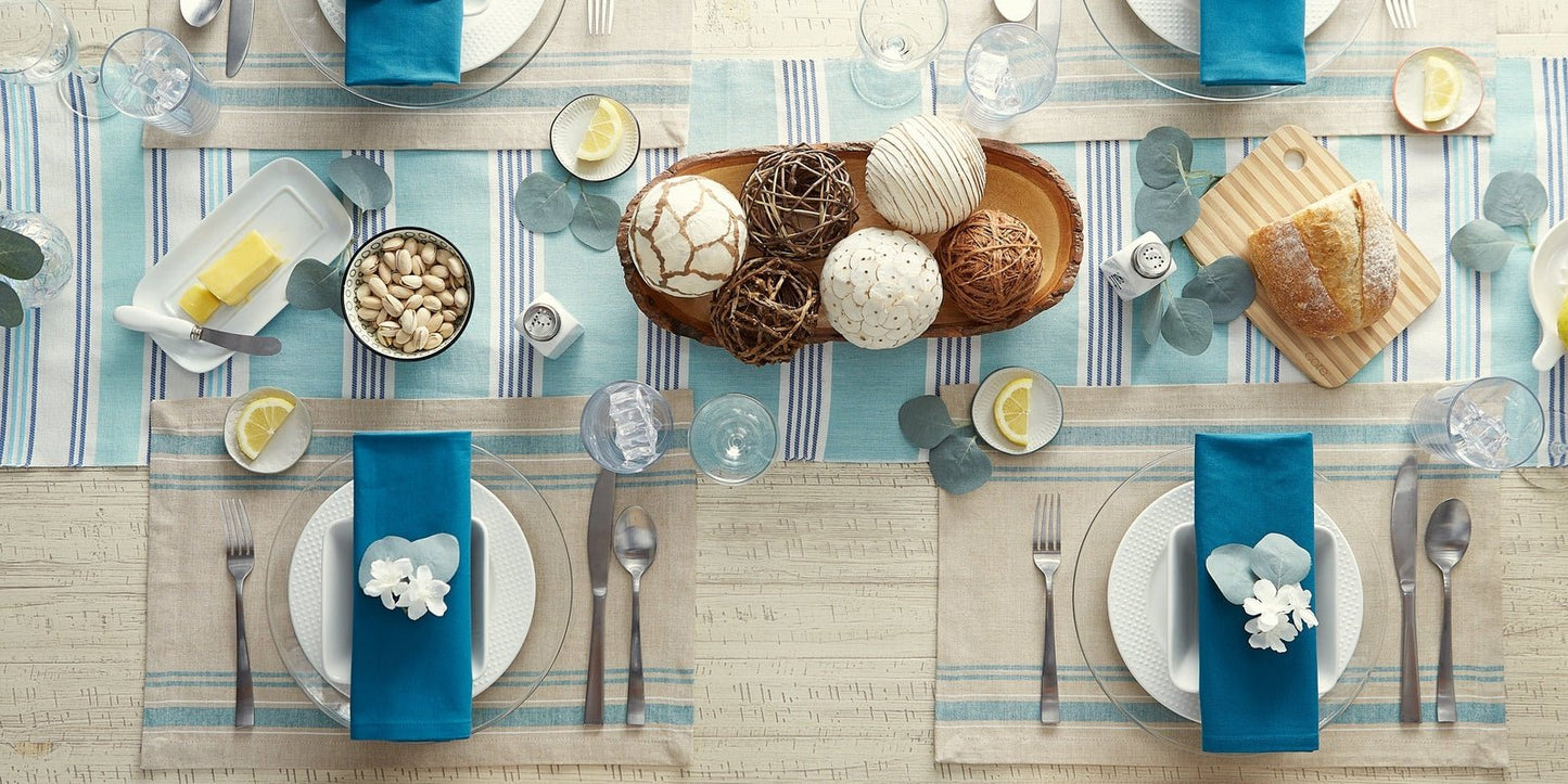Teal French Stripe Placemats, Set Of 6