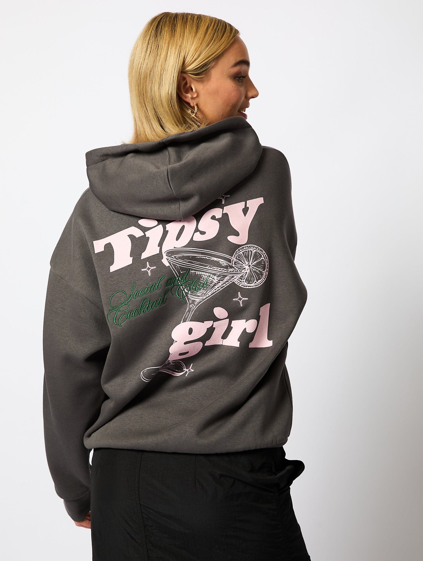 Tipsy Girl Hoodie in Charcoal