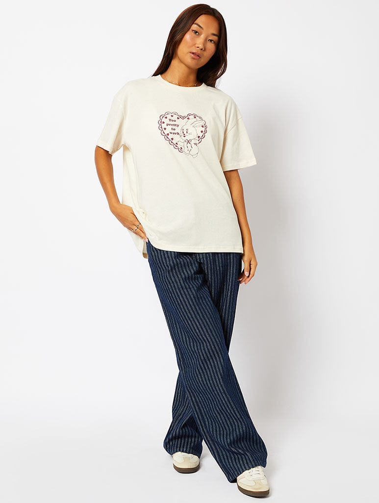 Too Pretty To Work T-Shirt in Ecru