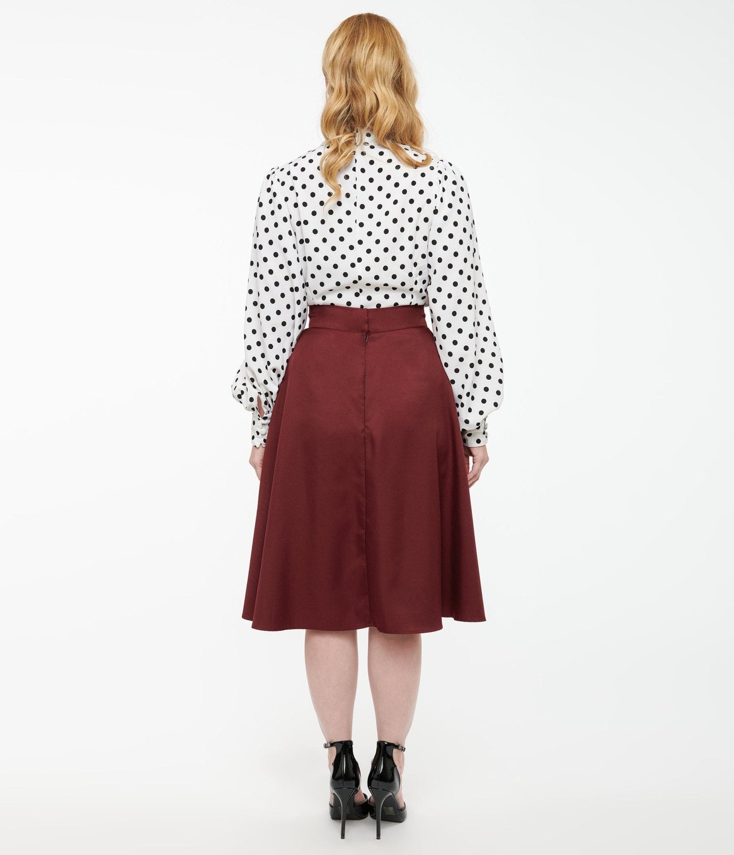 Unique Vintage 1950s Burgundy High Waist Vivien Swing Skirt