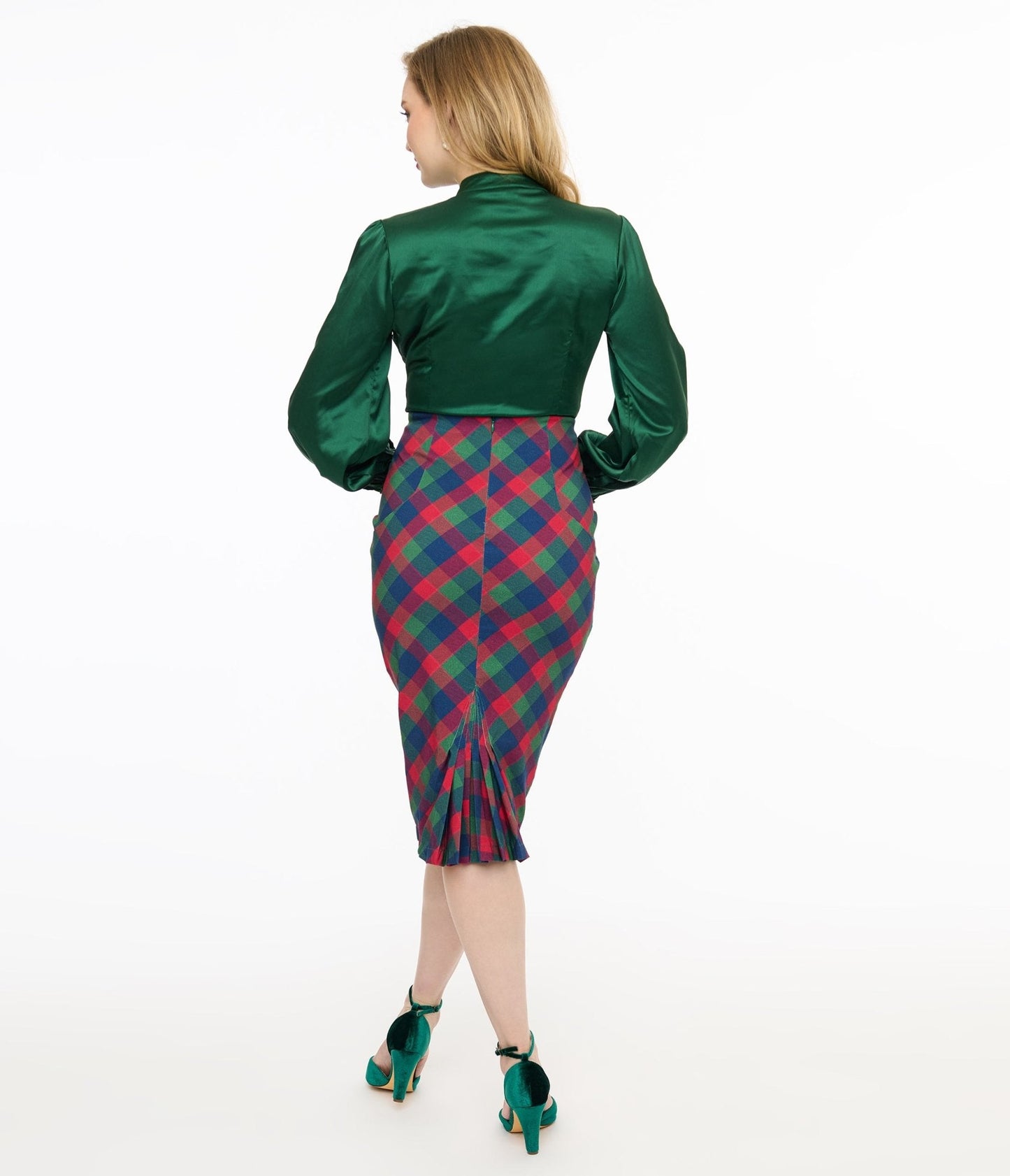 Unique Vintage 1950s Green & Red Plaid Tracy Pencil Skirt