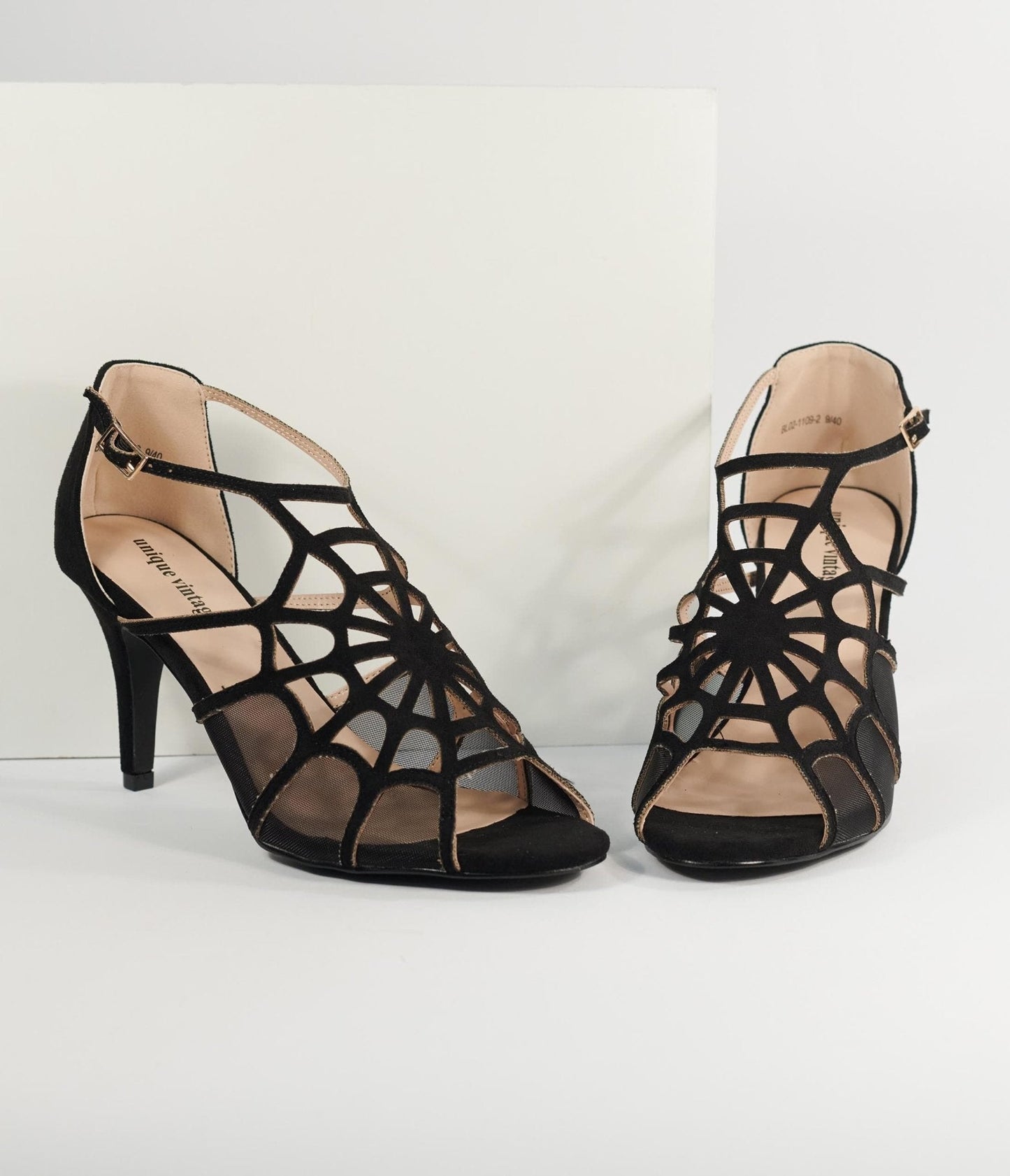 Unique Vintage 1940s Black Spider Web Heels