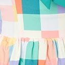 Unique Vintage Pastel Rainbow Checkered Golightly Flare Dress