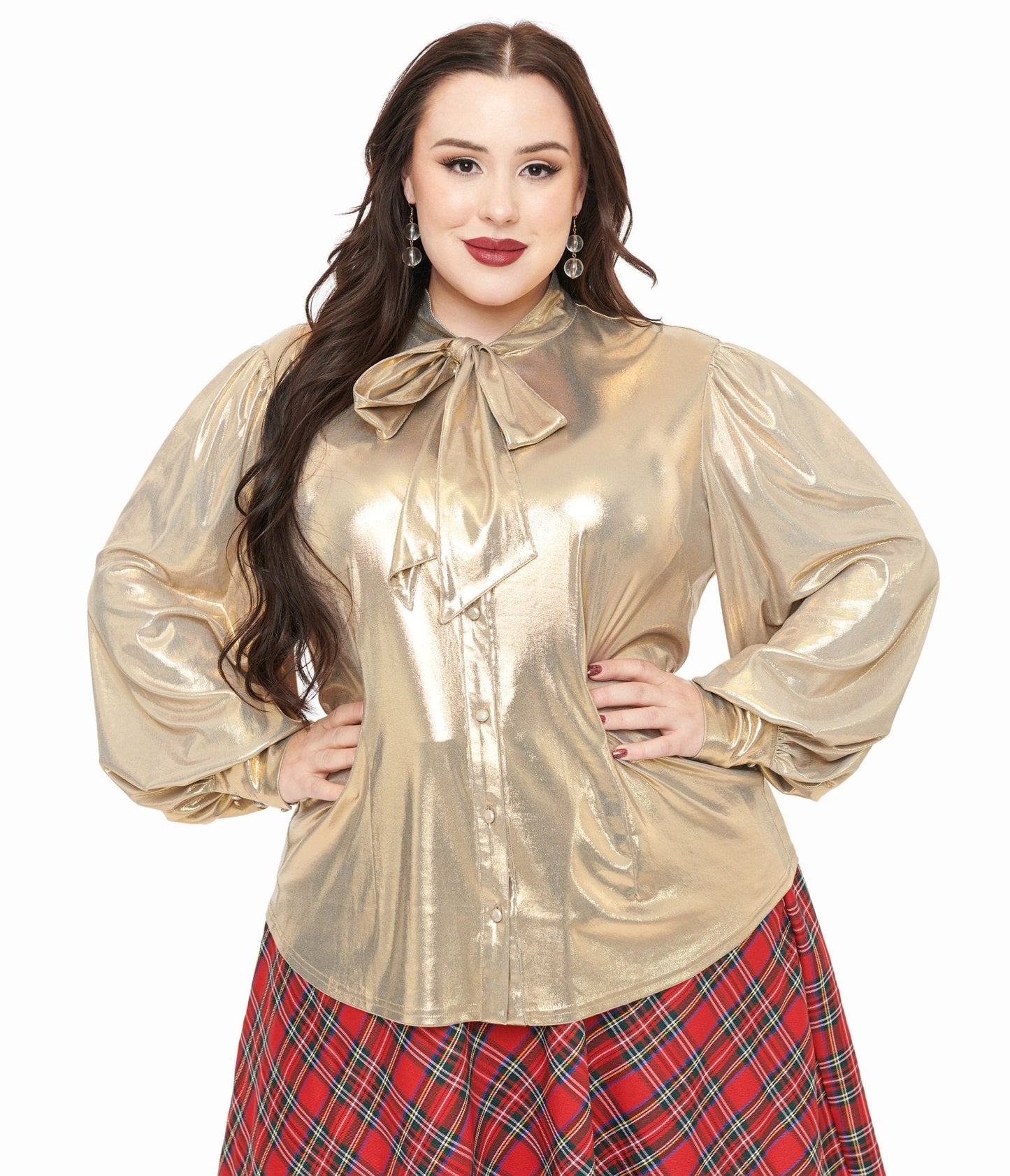 Unique Vintage Plus Size 1950s Metallic Gold Gwen Blouse