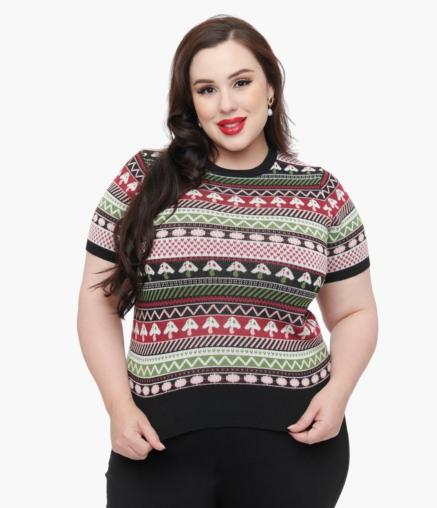 Unique Vintage Plus Size 1950s Mushroom Jacquard Sweater