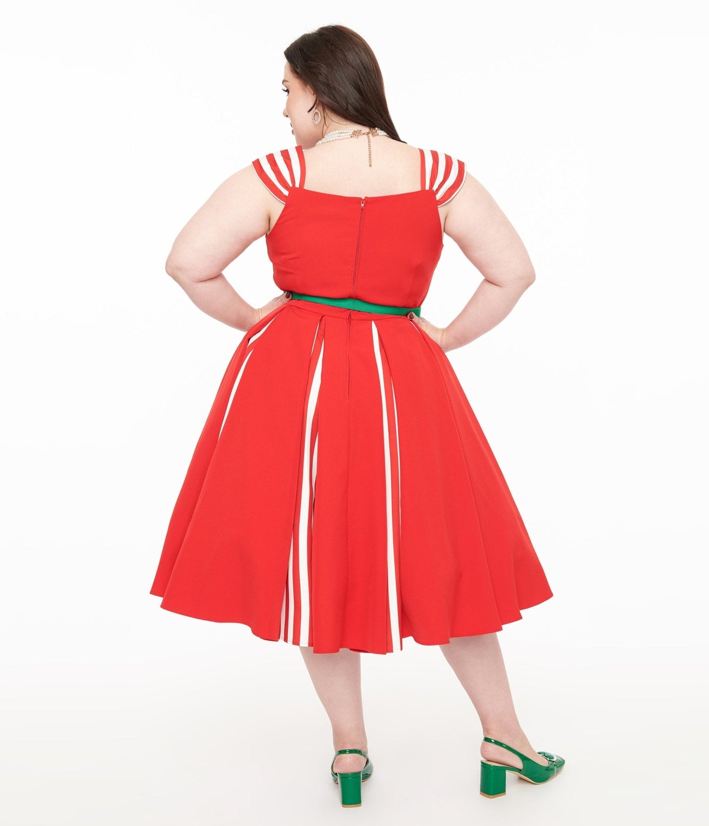 Unique Vintage Plus Size 1950s Red & White Stripe Swing Dress