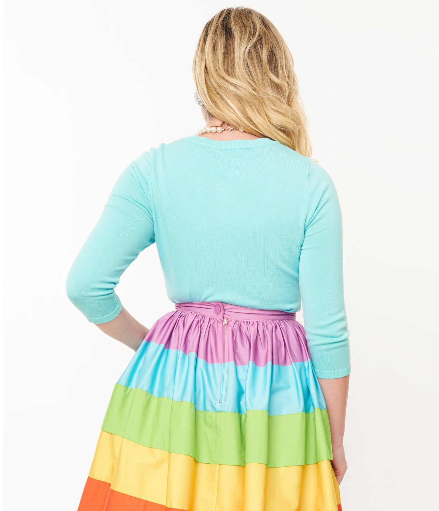 Unique Vintage Sky Blue & Rainbow Embroidered Bookworm Cardigan