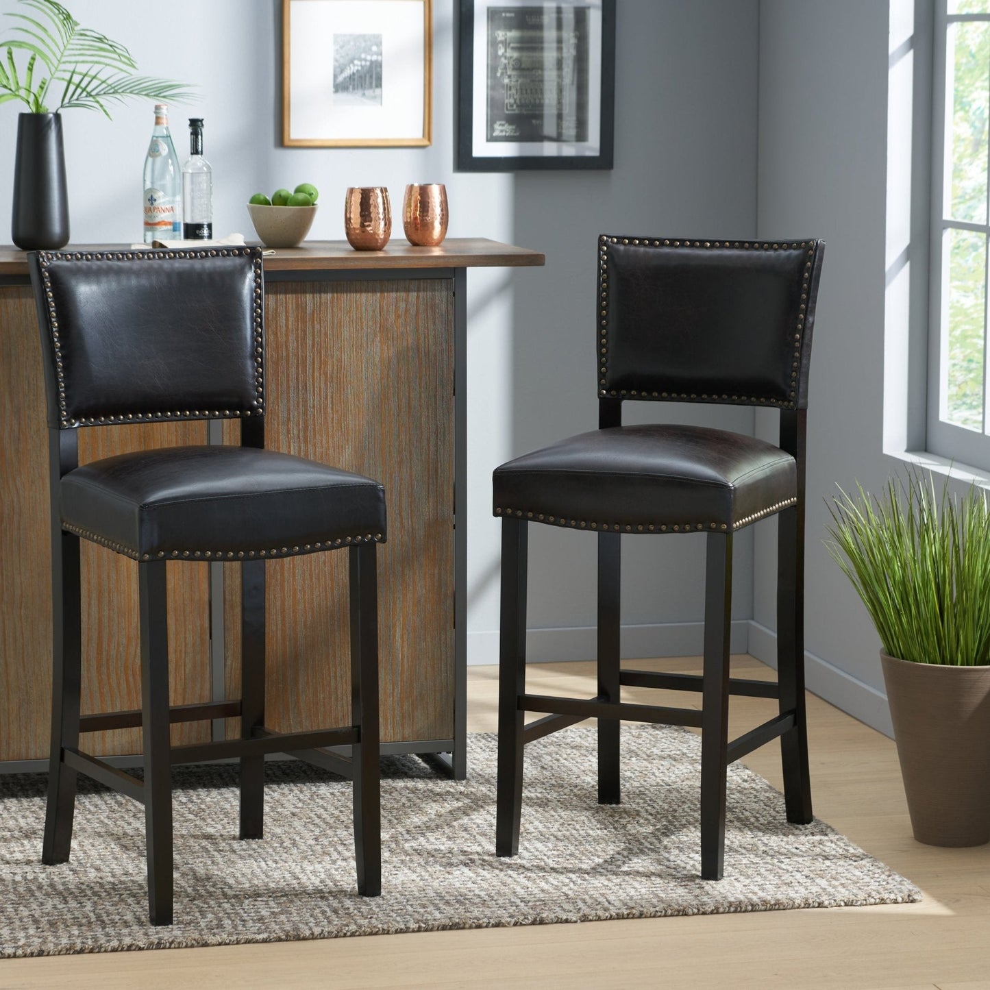 Upholstered Barstool with Open Back and Nail Head Trim