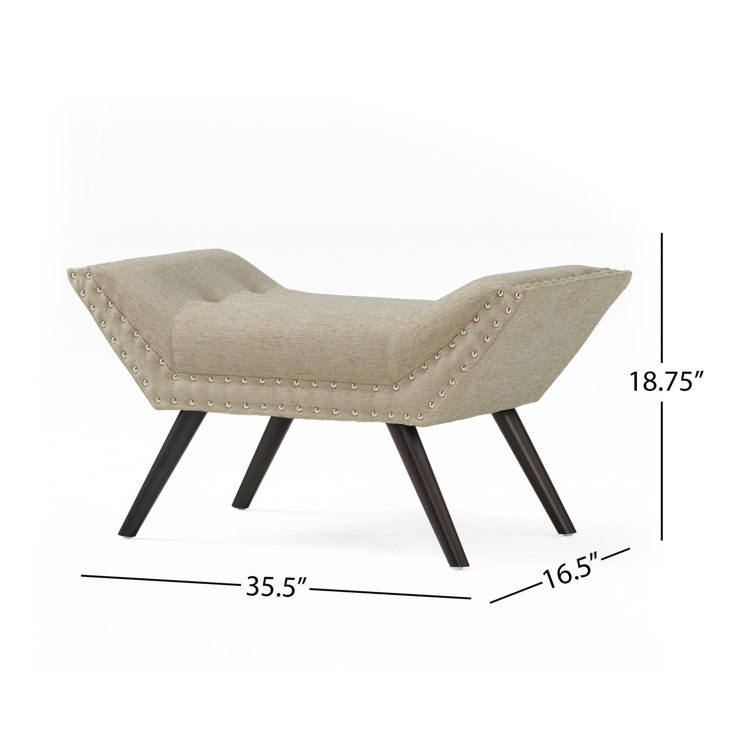 Upholstered Ottoman with Nail Head Trim and Flared Arm