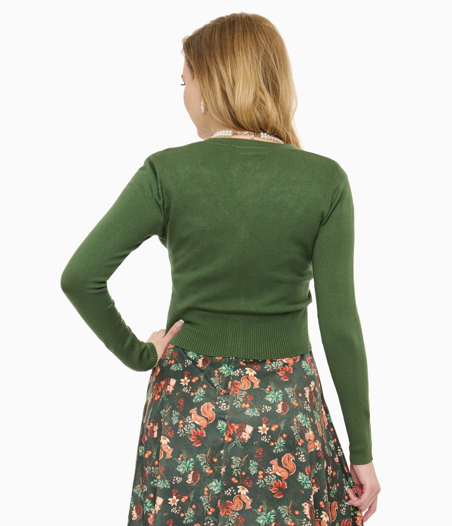 Voodoo Vixen 1950s Green Woodland Embroidered Cardigan