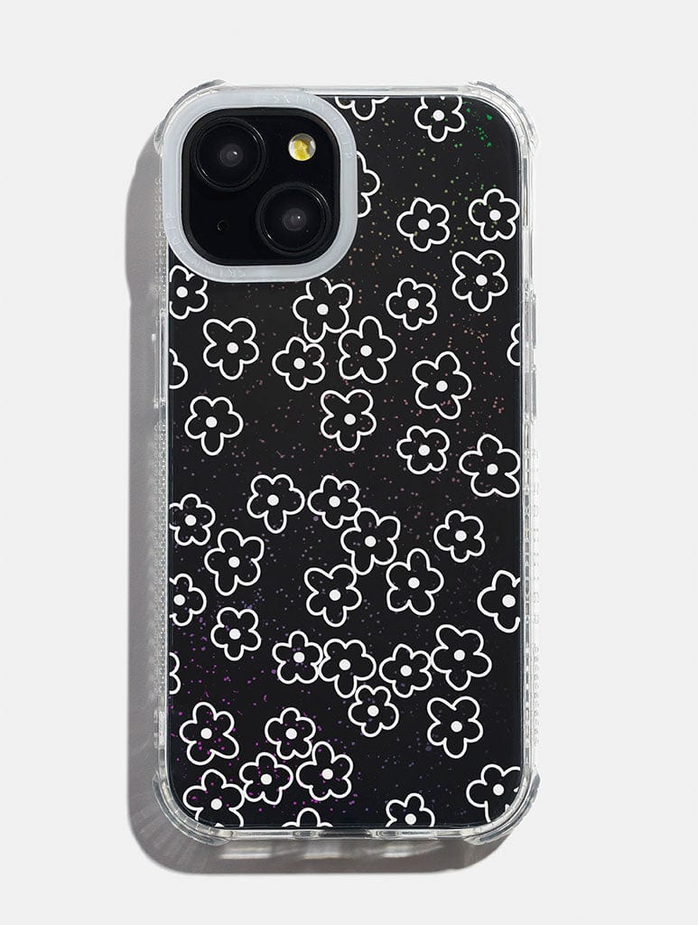 White Flower Outline Glitter Shock iPhone Case