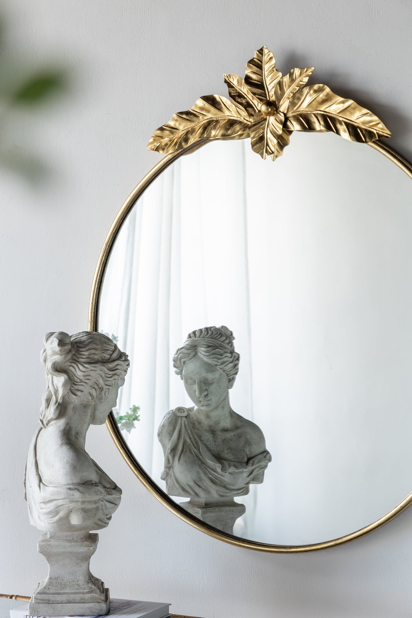 Large Round Wall Mirror with Gold Metal Frame
