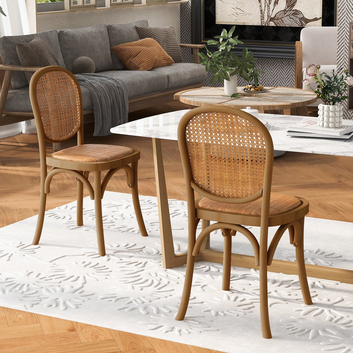 Qyros Dining Chair with Round Backrest and Curved Legs, Set of 2