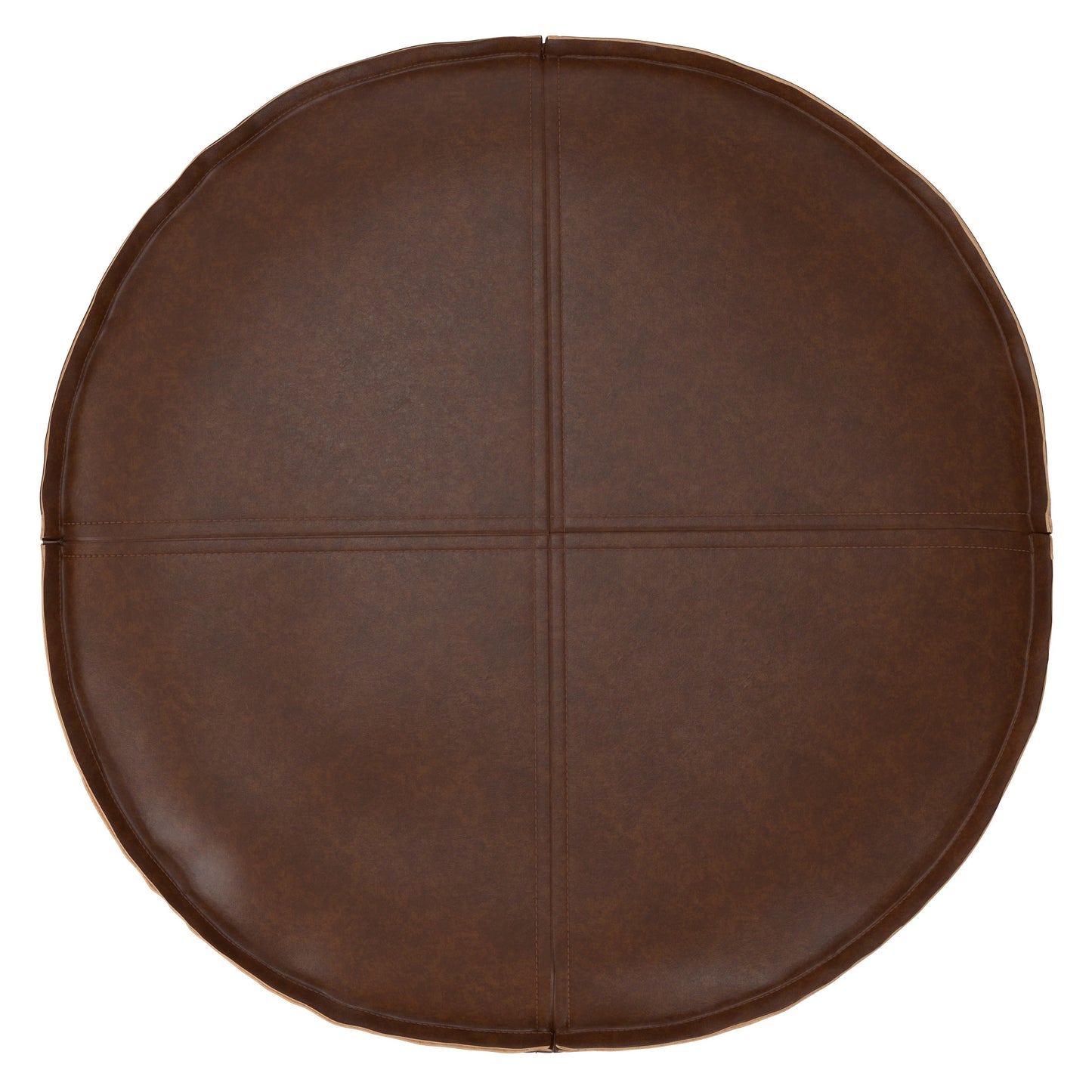 Resonance Faux Leather Round Pouf with Top Stitching Detail and Zipper