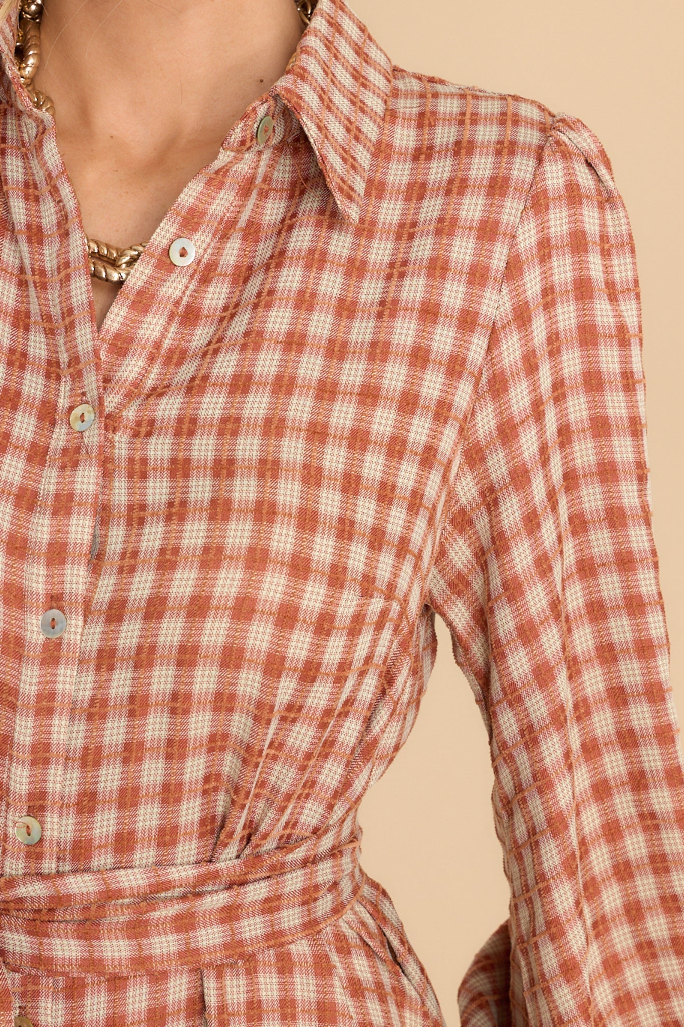 Rustic Elegance Brick Plaid Maxi Dress