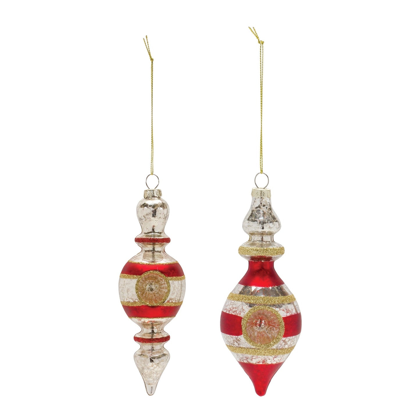 Glass Reflector Finial Drop Ornament, Set of 12