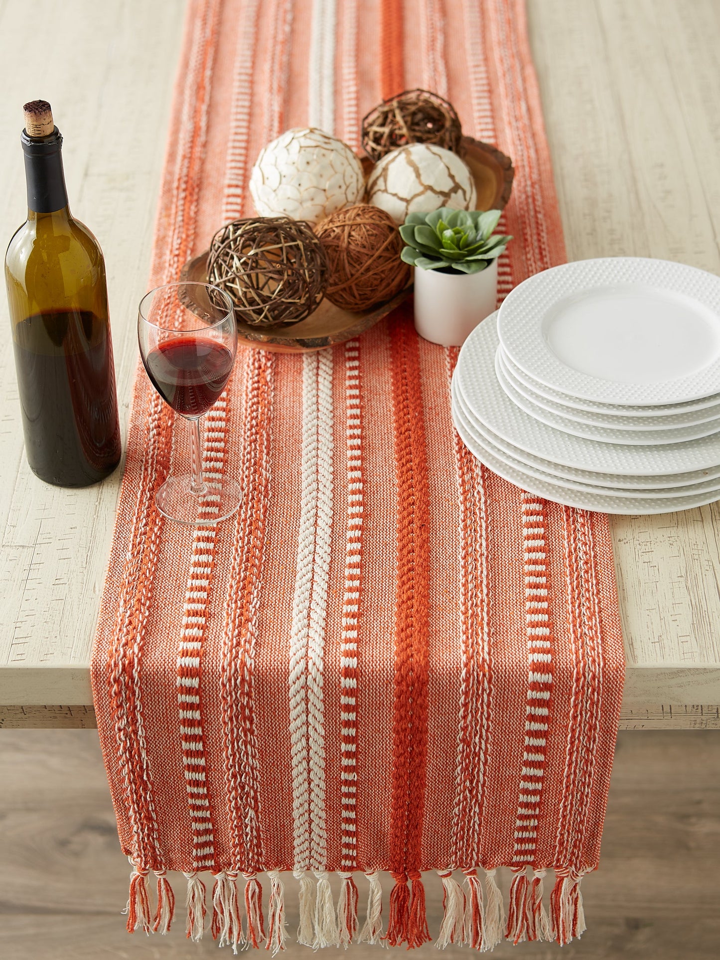 Vintage Red Braided Stripe Table Runner 15X72