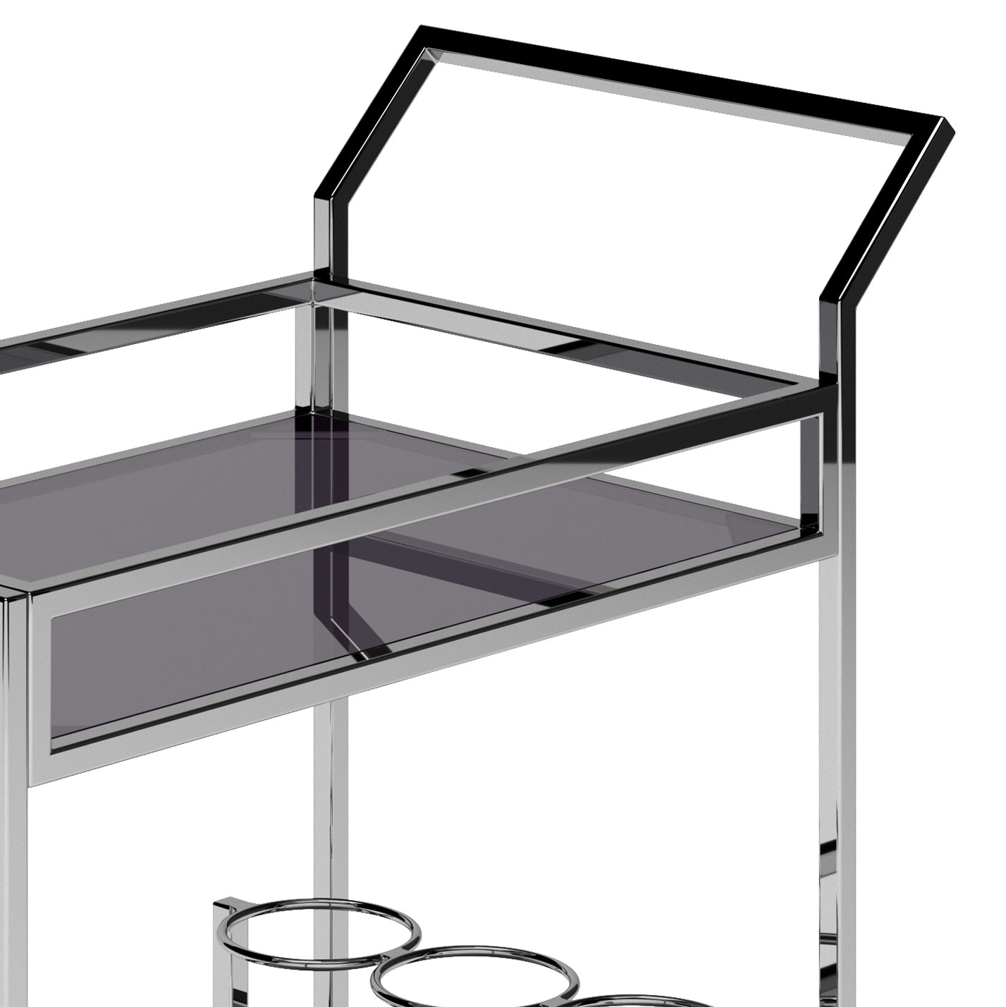 2-Tier Bar Cart with 3 Bottle Storage Rings and Wheels