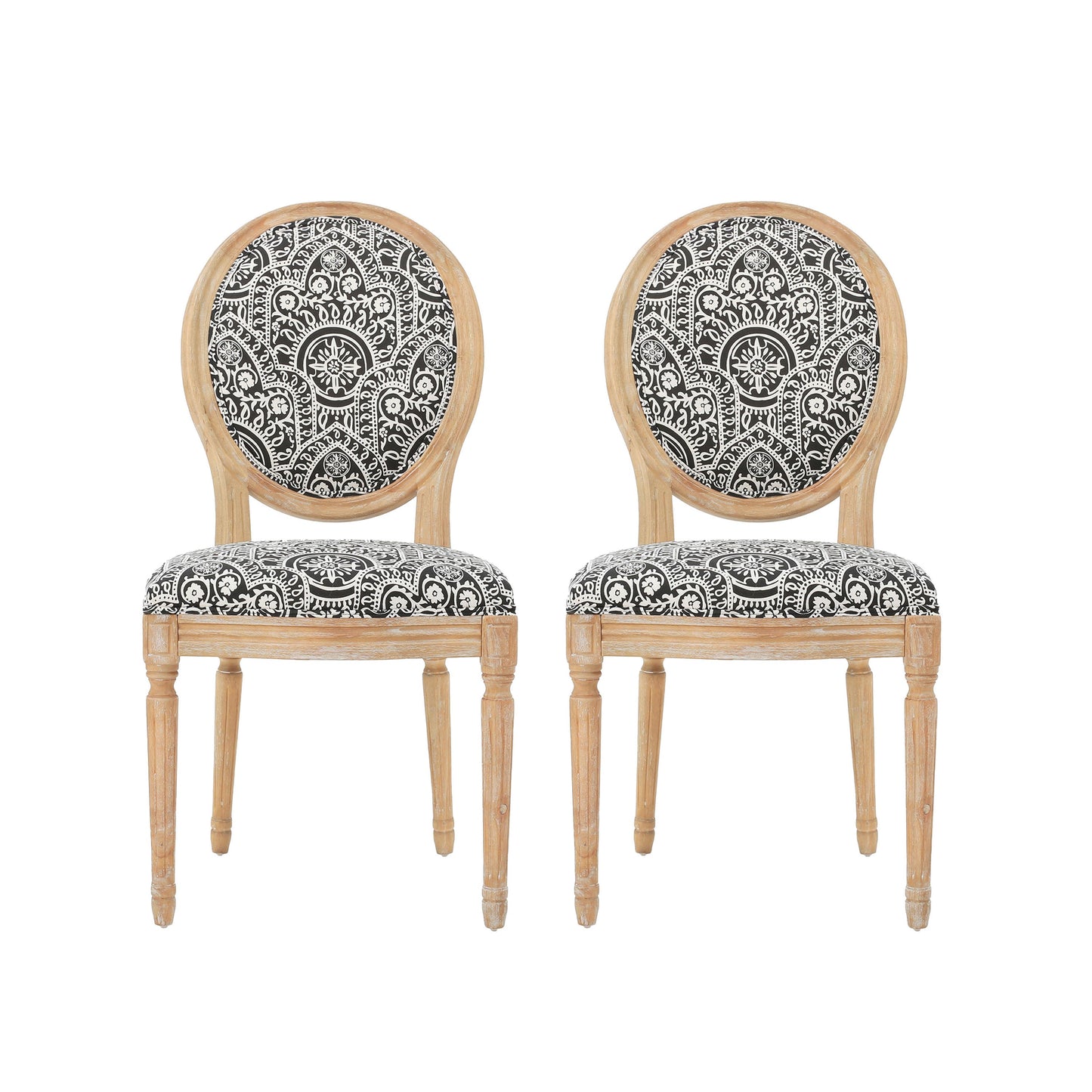 Dynamic Upholstered Dining Chair with Round Backrest and Fluted Legs, Set of 2