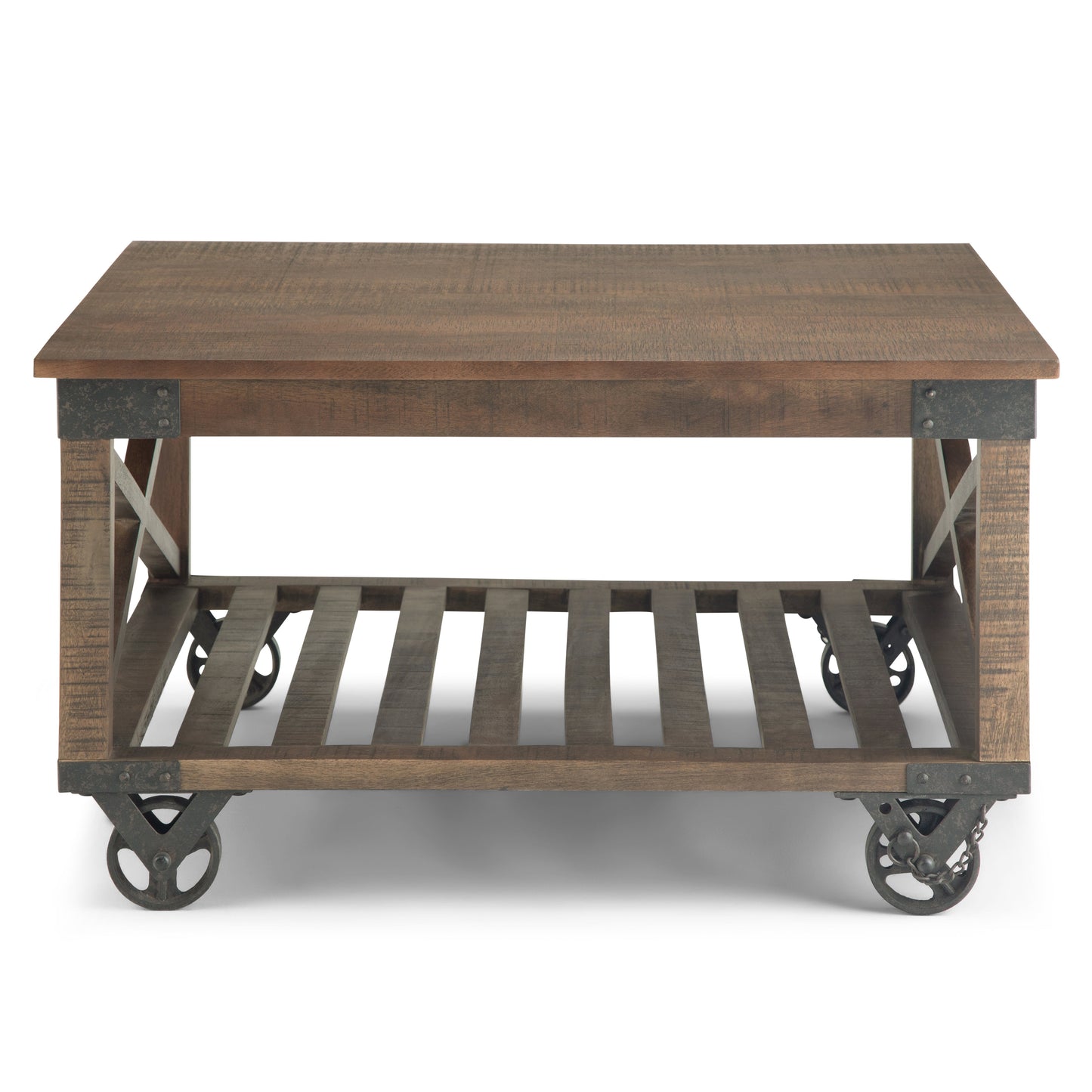 Square Coffee Table with Bottom Shelf and Wheels