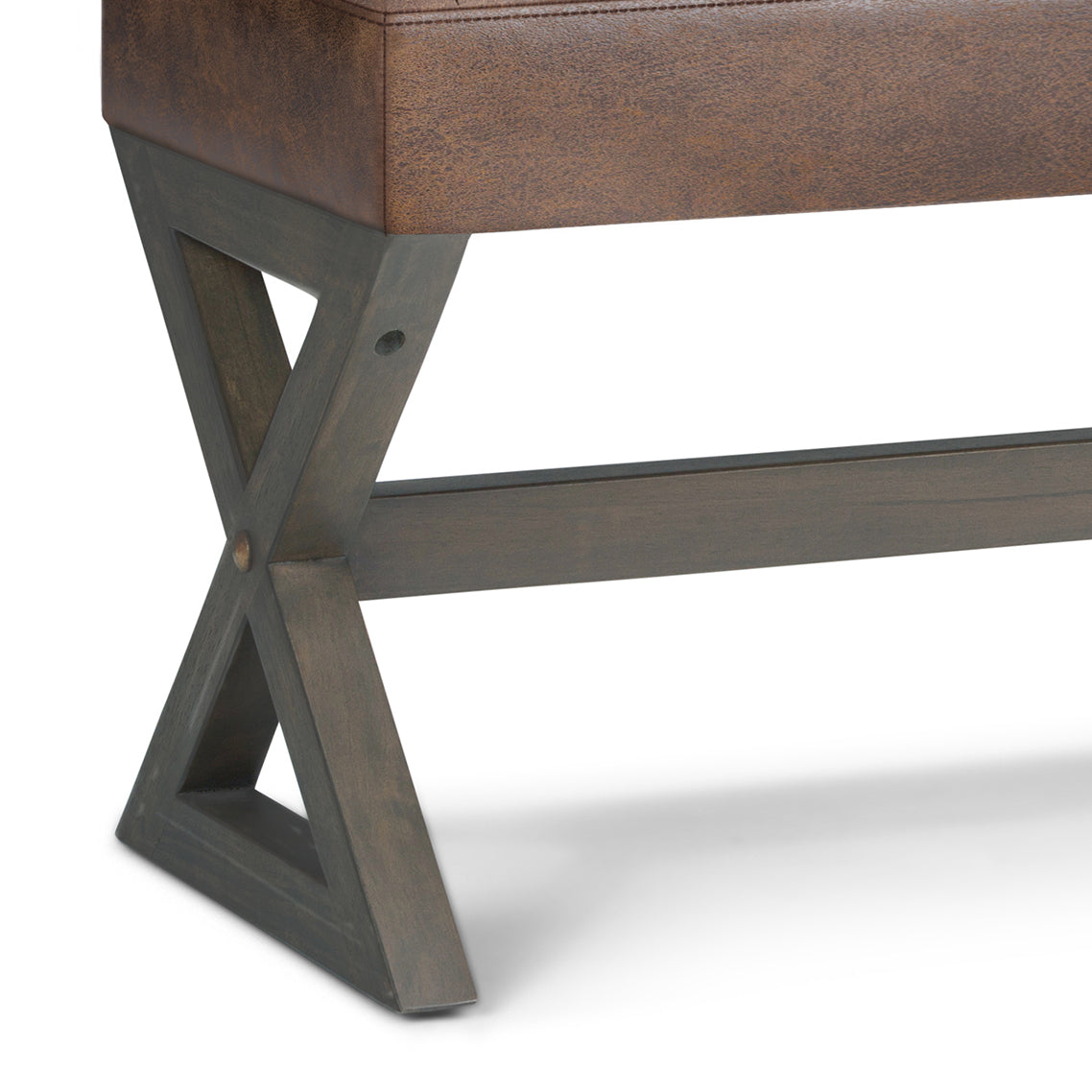 Bloom Upholstered Ottoman Bench with Vertical Stitching and X Design Trestle Base
