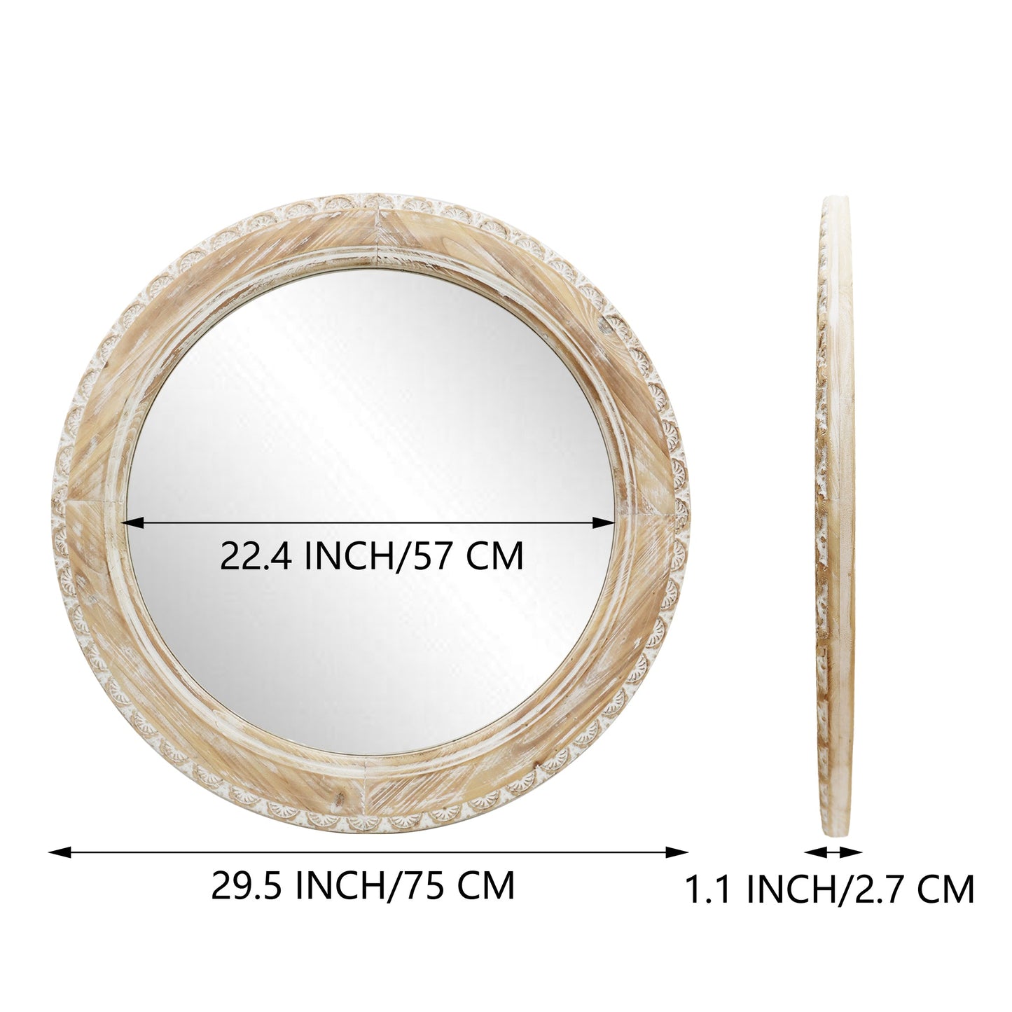 Round Wall Mirror with Carved Frame