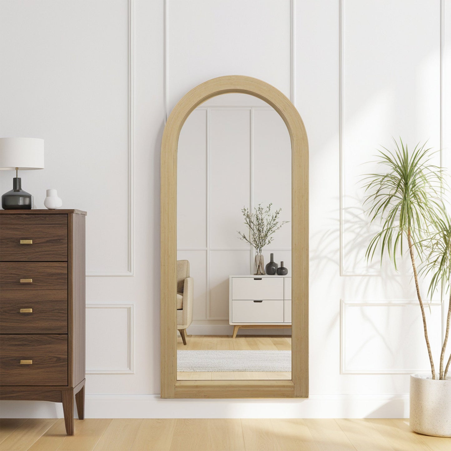 Arched Bamboo Wall Mirror