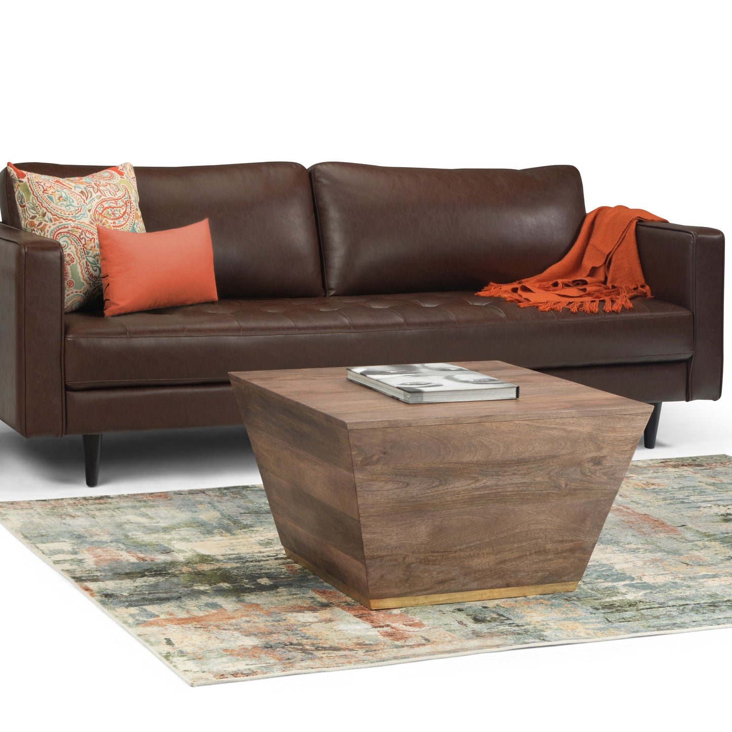 Ephemeral Square Coffee Table with Brass Accent Trim Base