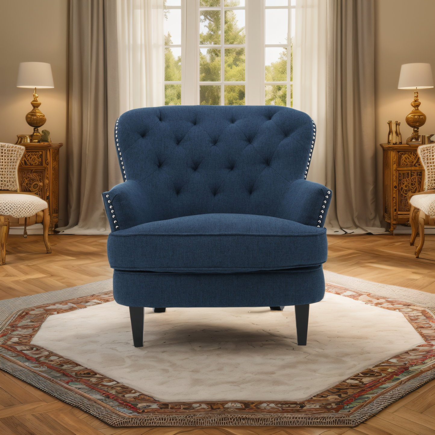 Upholstered Club Chair with Nailhead Trim and Tufted Back