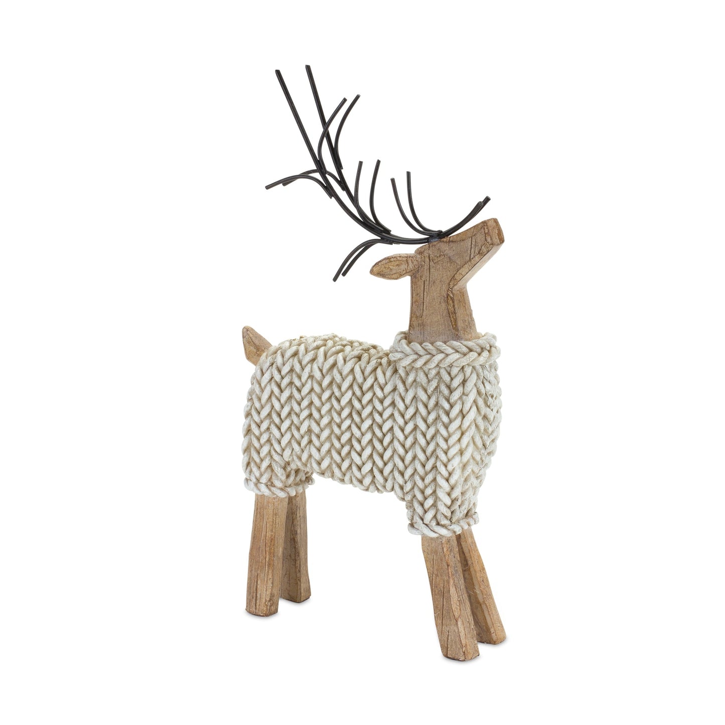 Holiday Deer Figurine with Woven Sweater, Set of 2
