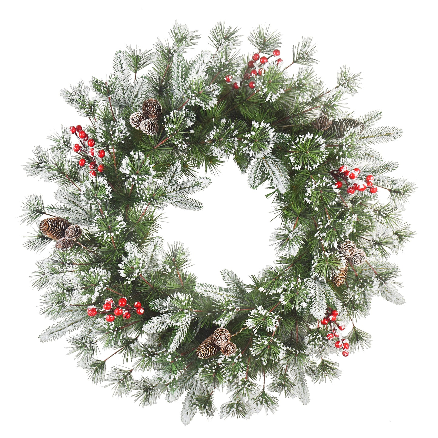 24" Decorated Wreath 200 Tips Pinecones & Red Berries
