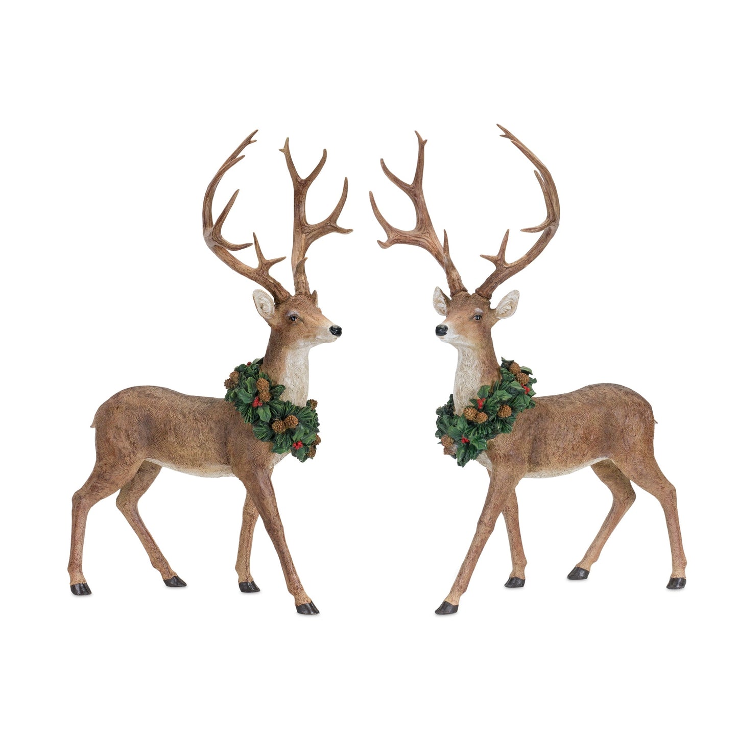 Holiday Standing Deer Figurine with Wreath Accent, Set of 2