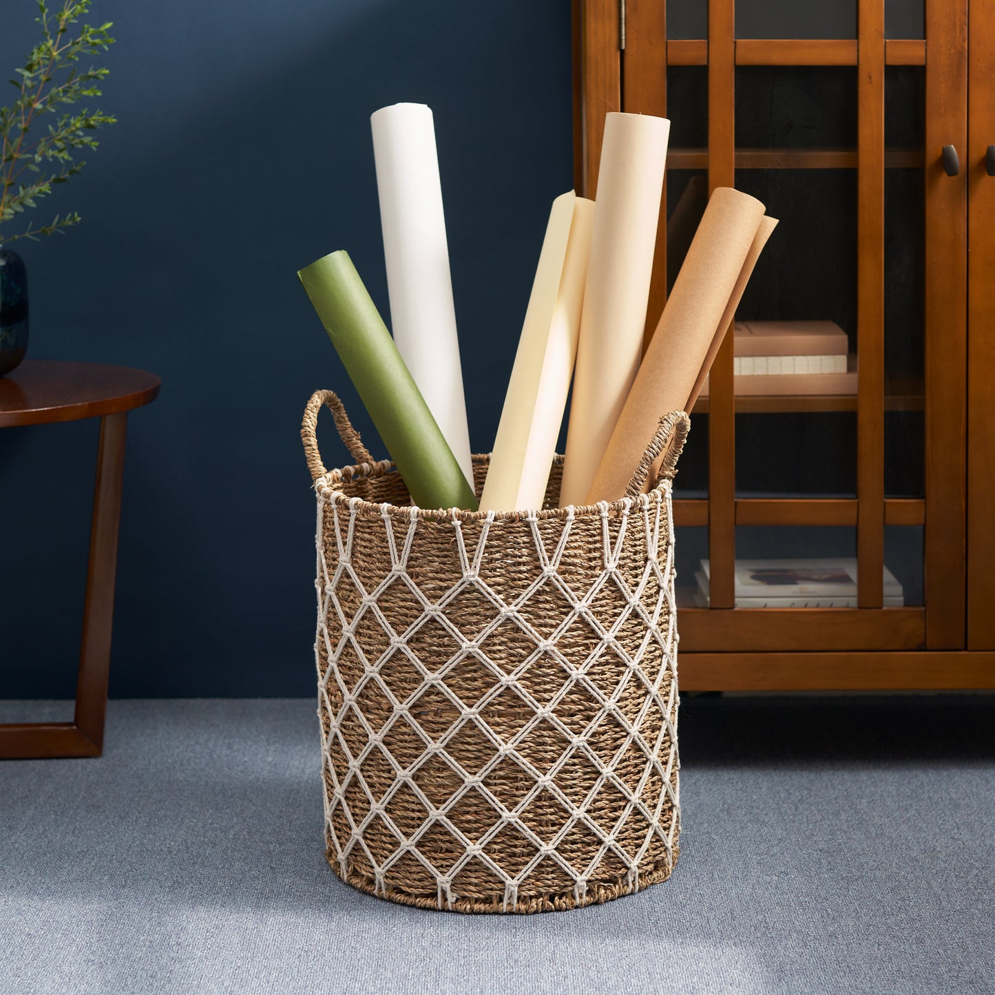 Storage Basket with Plaid Rope Weave Pattern