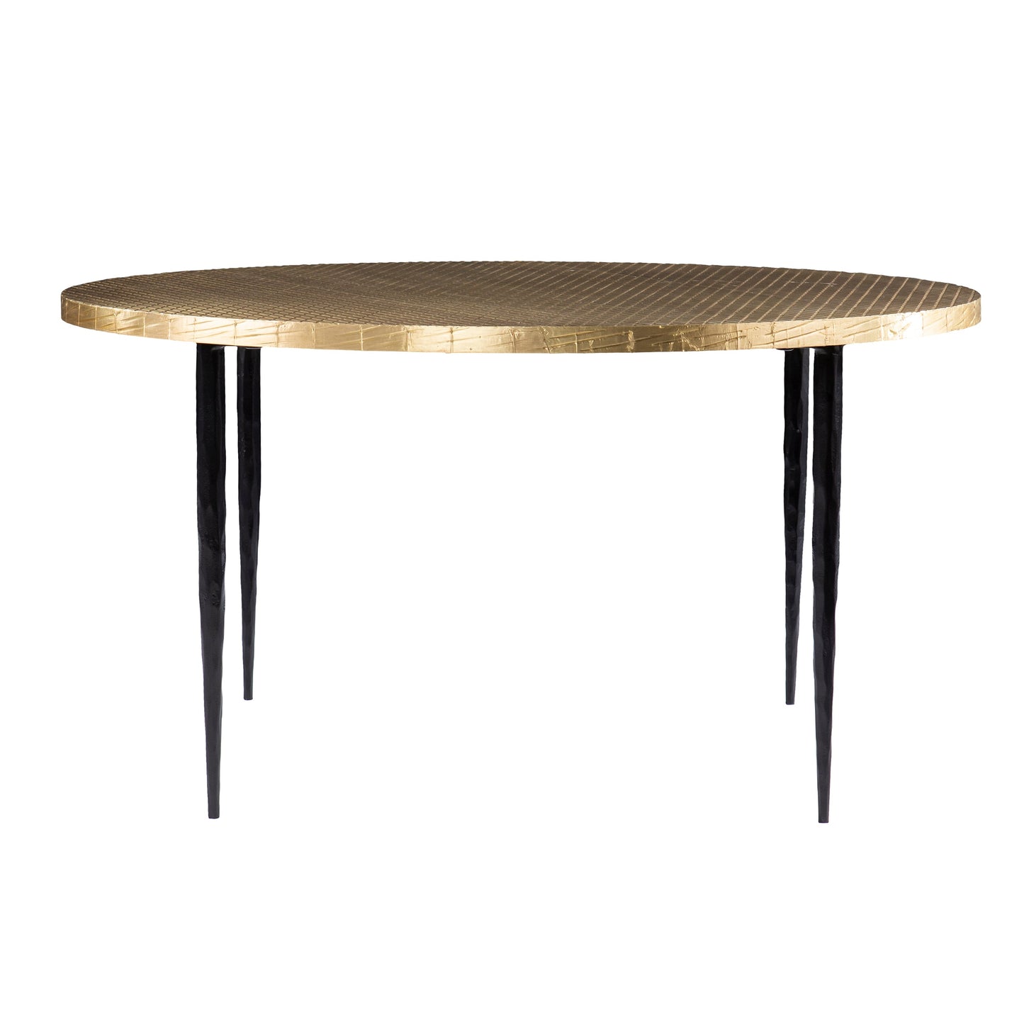 Round Cocktail Table with Embossed Top and Iron Legs