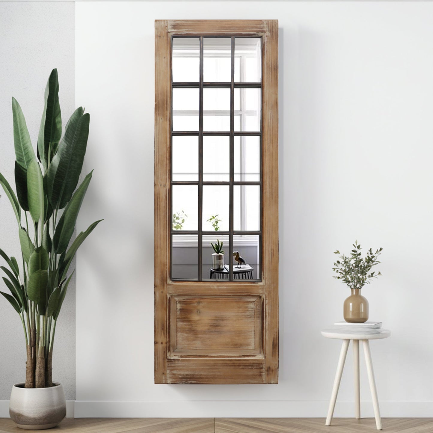 Farmhouse Rectangular Windowpane Wall Mirror