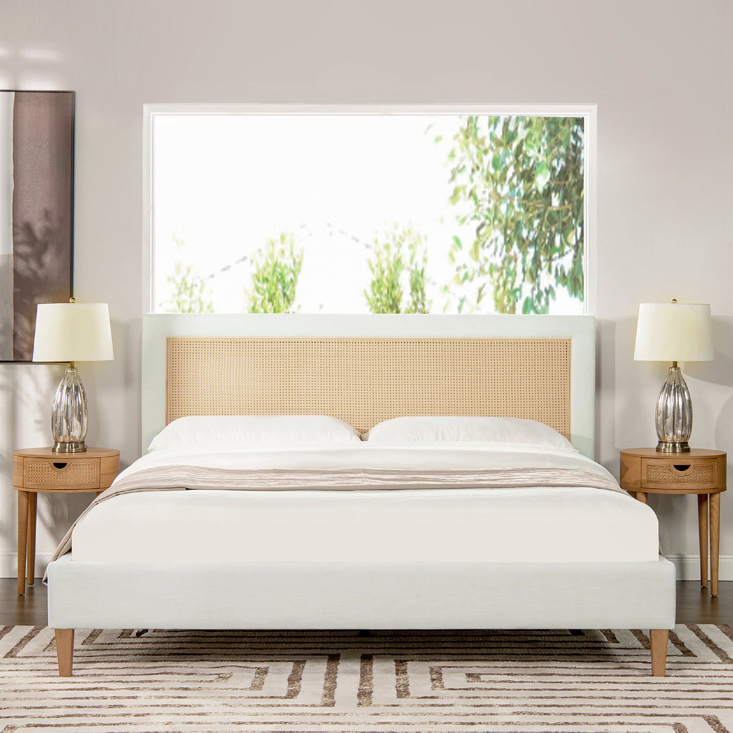 Captivat Platform Bed with Cane-Back and Solid Wood Legs
