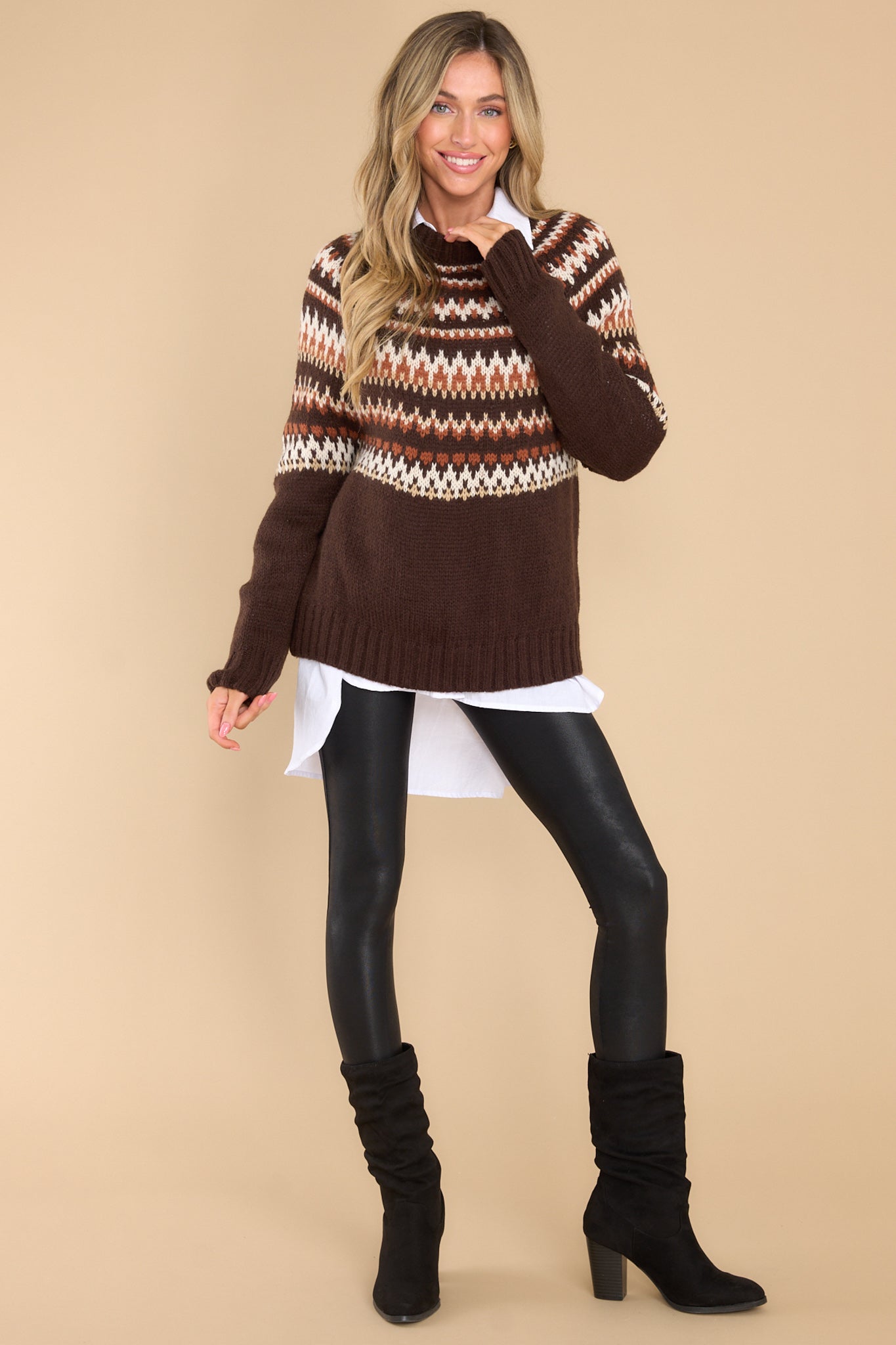 Ready To Recharge Brown Fair Isle Sweater