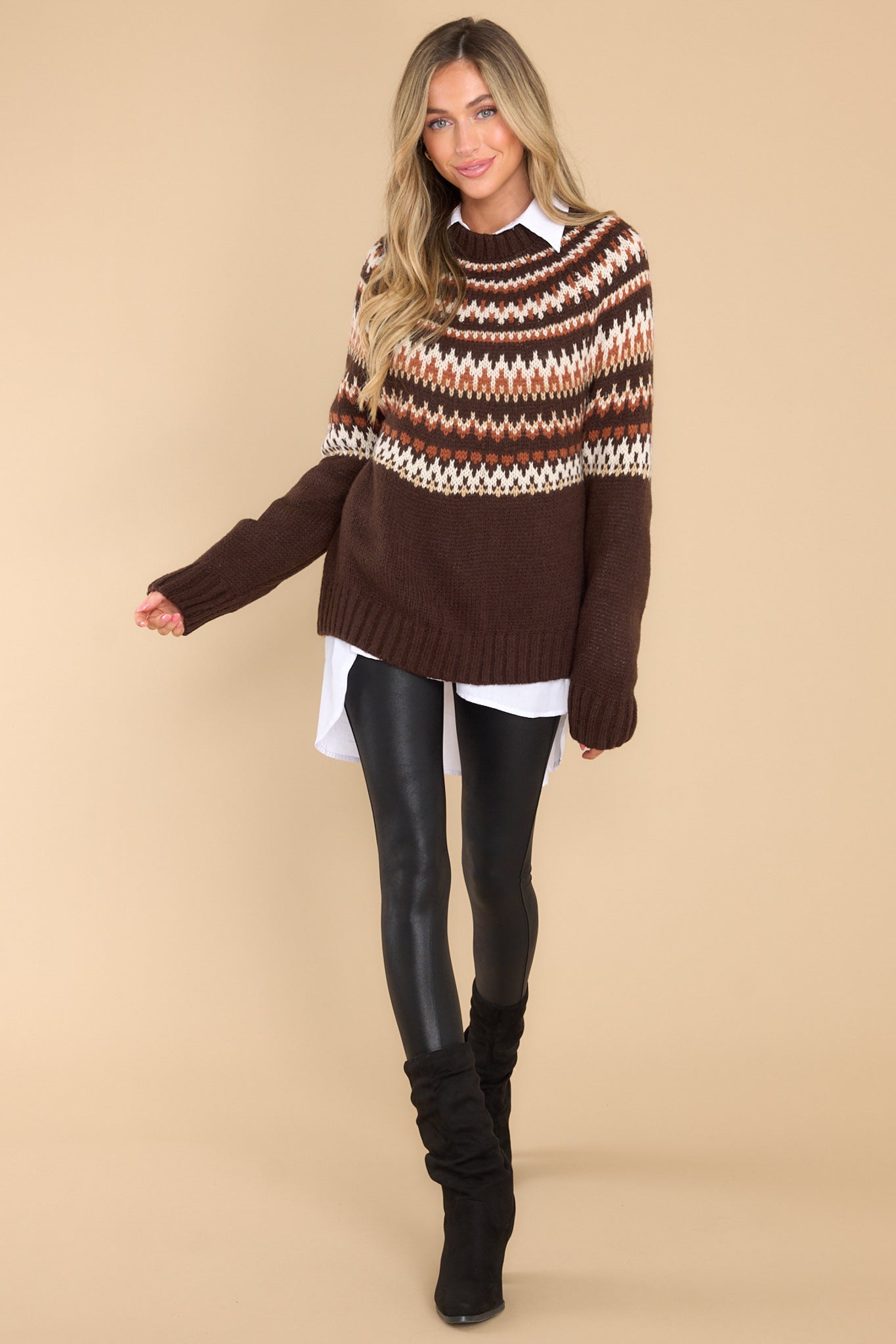 Ready To Recharge Brown Fair Isle Sweater