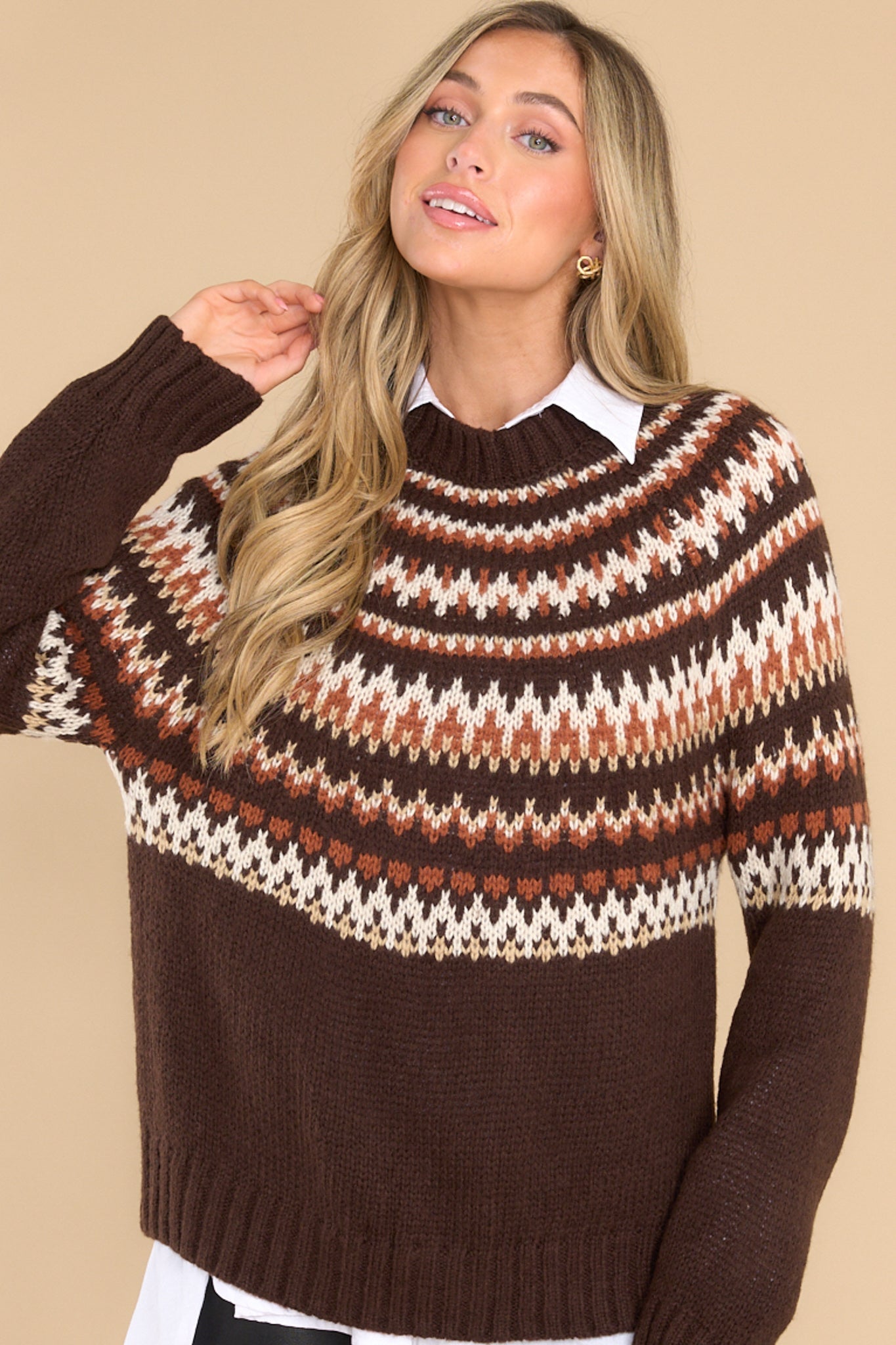Ready To Recharge Brown Fair Isle Sweater
