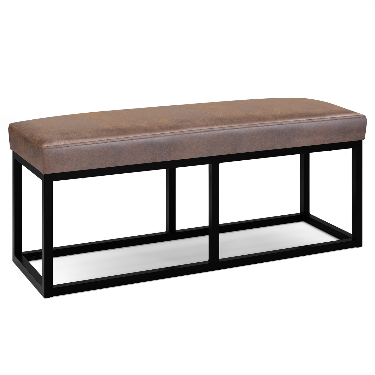 Motion 44"W Upholstered Faux Leather Bench with Black Powder Coated Metal Base