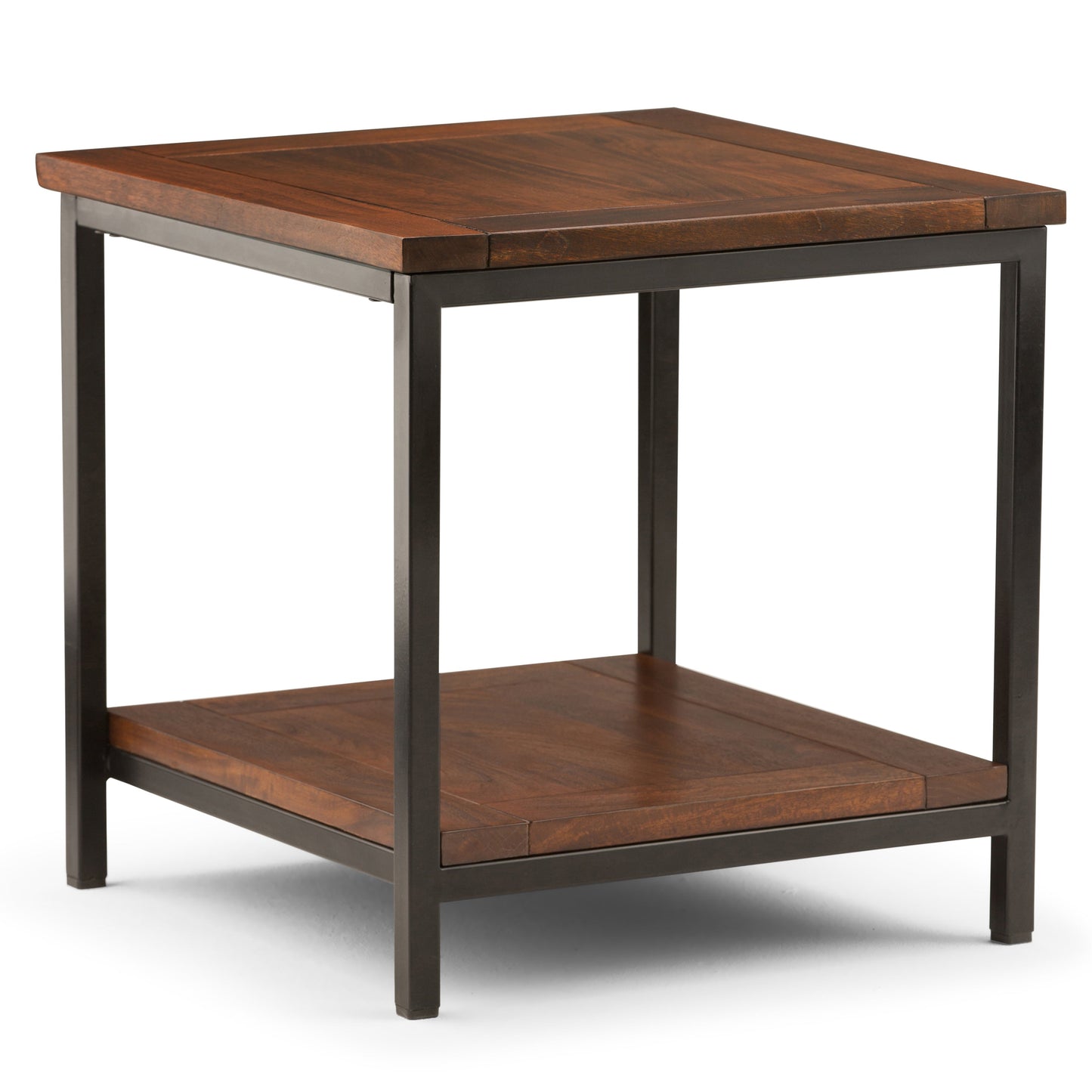 Haloed Square Side Table with Open Bottom Shelf and Metal Frame