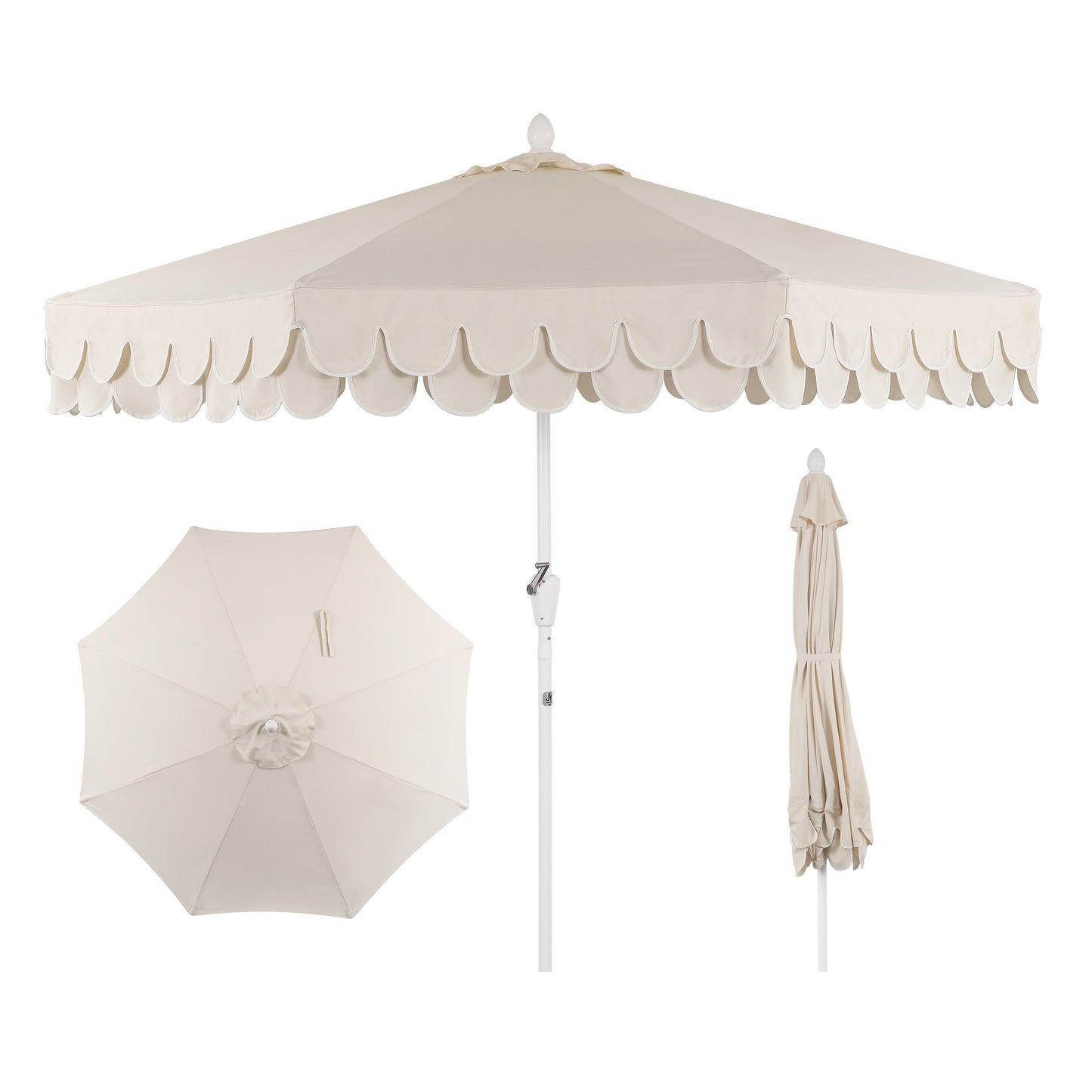 Tracy Classic MidCentury Scalloped Fringe Market Patio Umbrella with Auto-Tilt