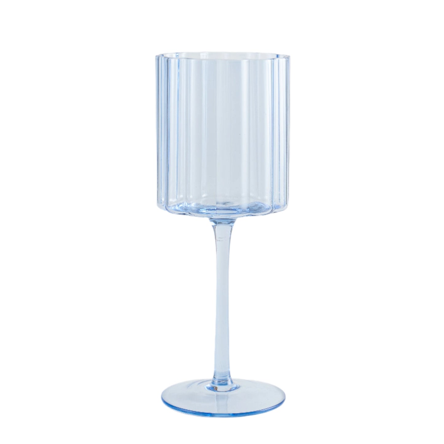 Jeanne Fitz Scalloped Rim Fluted Wine Glass, Set of 4, 12oz, Blue