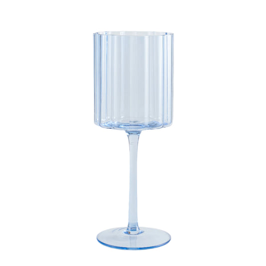 Jeanne Fitz Scalloped Rim Fluted Wine Glass, Set of 4, 12oz, Blue