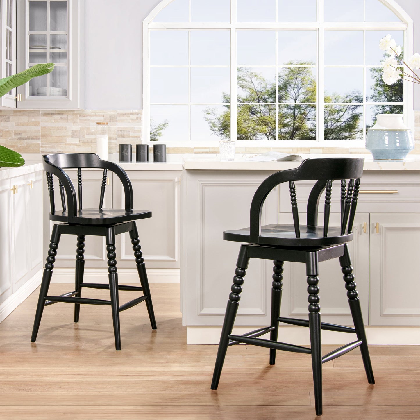 Counter Stool with Spindle Low-Back and Footrest