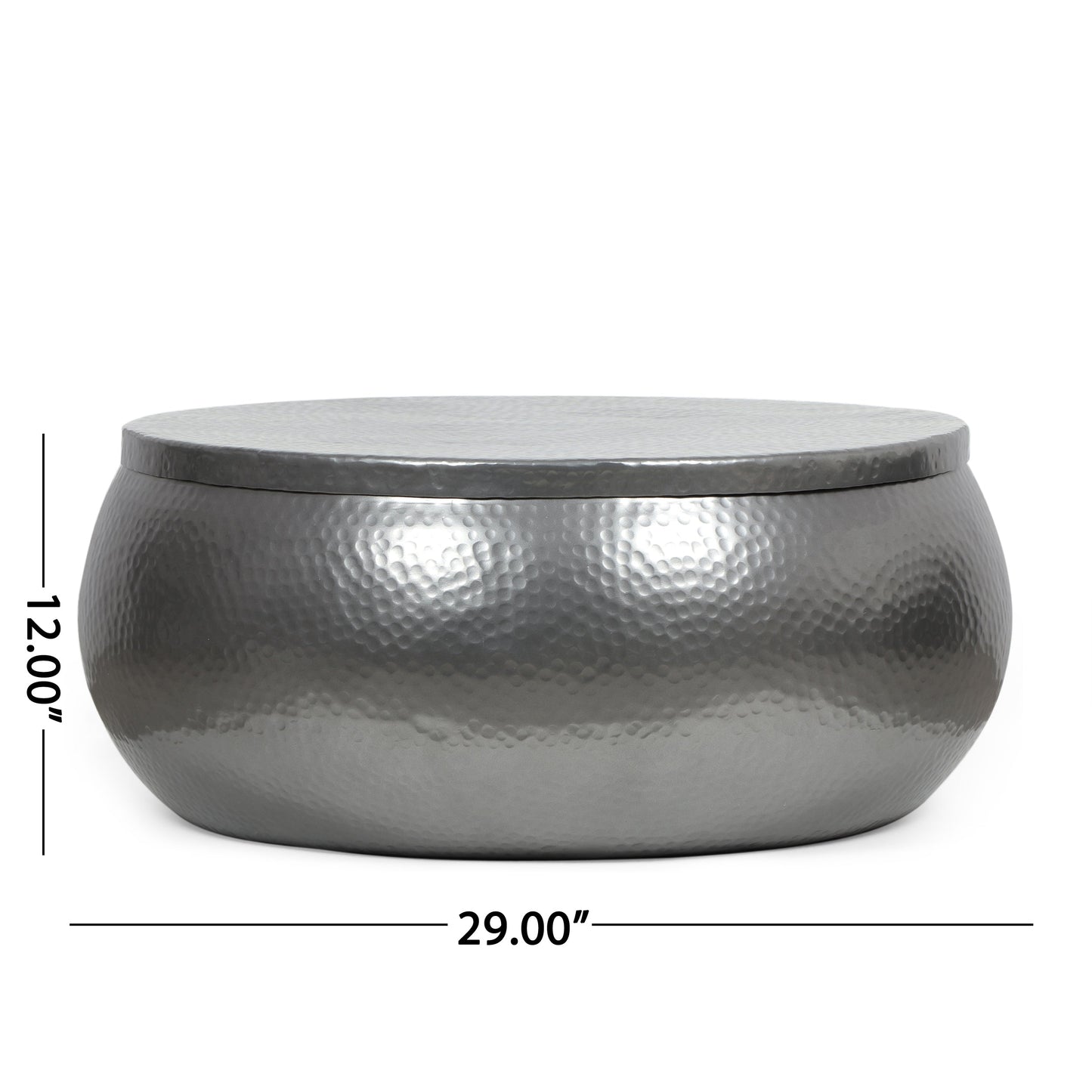 Aluminum Drum Coffee Table with Hammered Metal Pattern