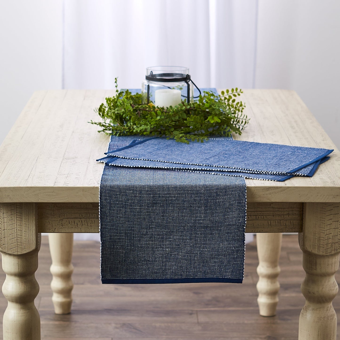 Navy/White 2-Tone Ribbed Table Runner 13X108